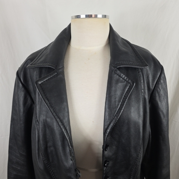 Venezia Black Leather Jacket Womens 18/20 XL Goth Grunge Matrix Vintage 90s - Picture 3 of 9